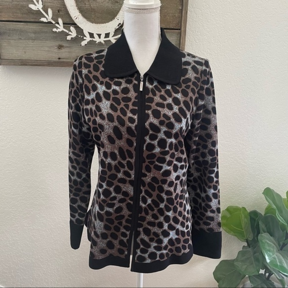Exclusively Missok animal print zippered acrylic cardigan sweater size S